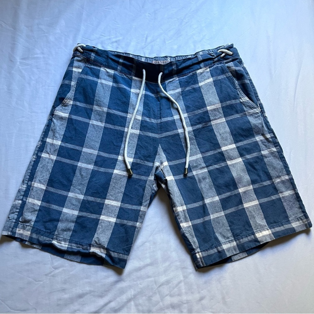 MADRAS APC blue plaid cotton drawstring waist shorts
